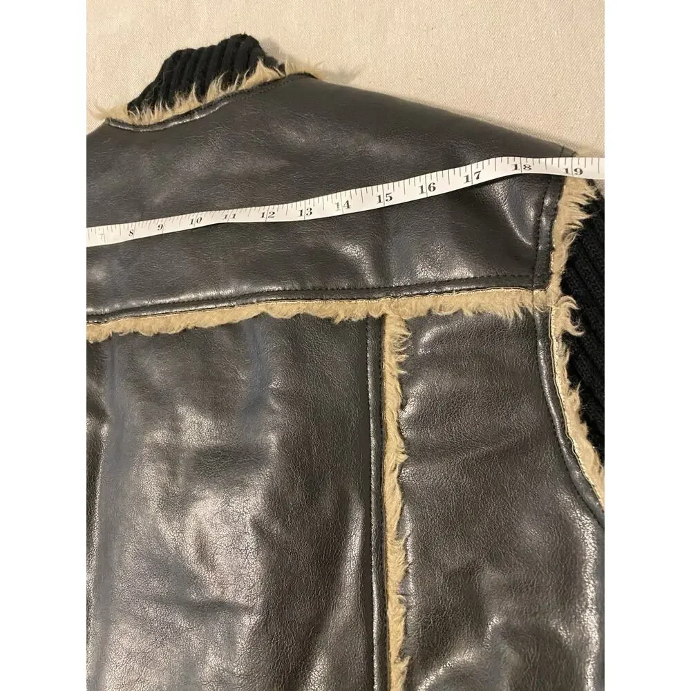 Sergie Platini Mens Italian Faux Leather Bomber Jacket Size Medium Sherpa Lined